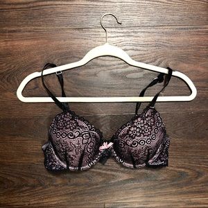 Lightly Lined Pink with Black Lace Bra
